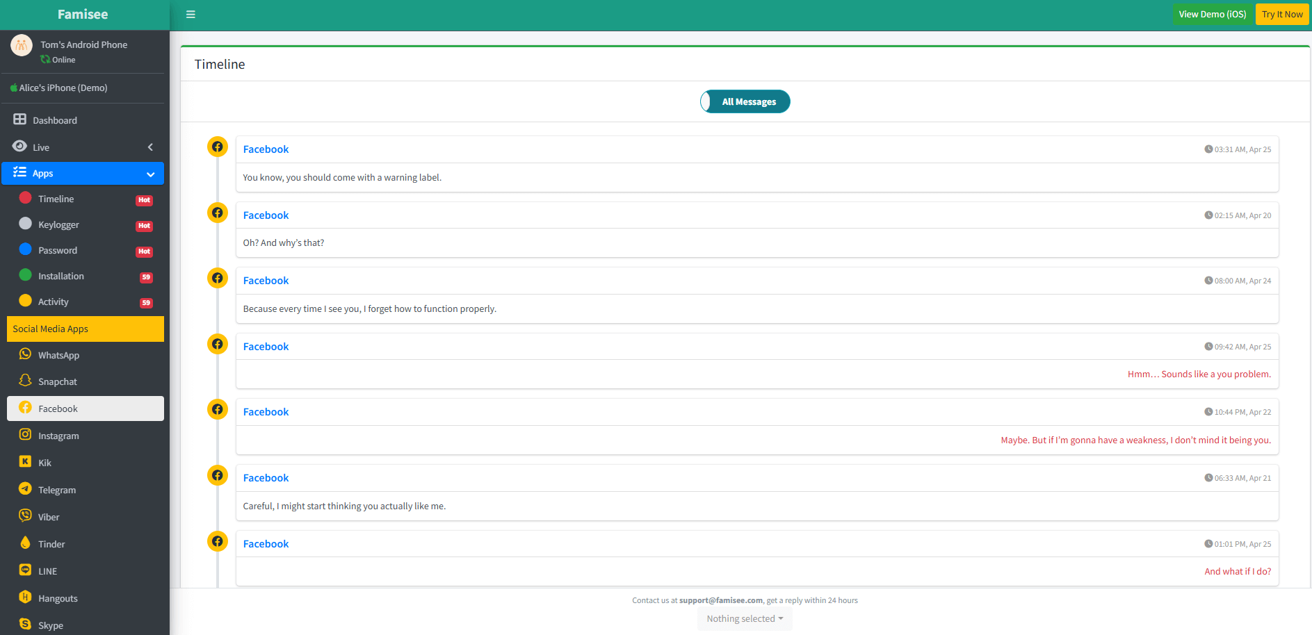 facebook in famisee dashboard