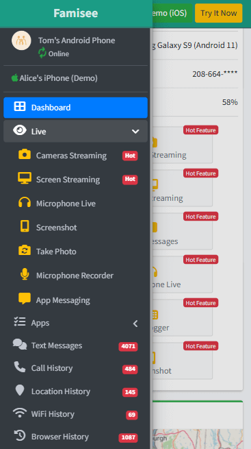 famisee android dashboard
