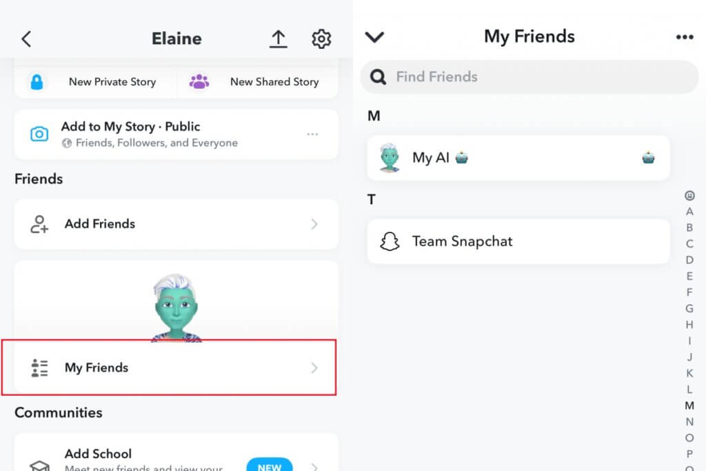 Snapchat friend list