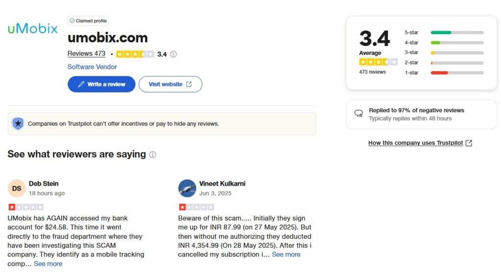 uMobix Trustpilot feedback