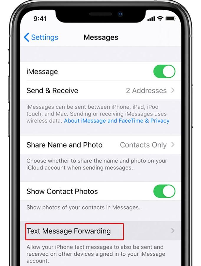 Reenvío de mensajes de texto del iPhone